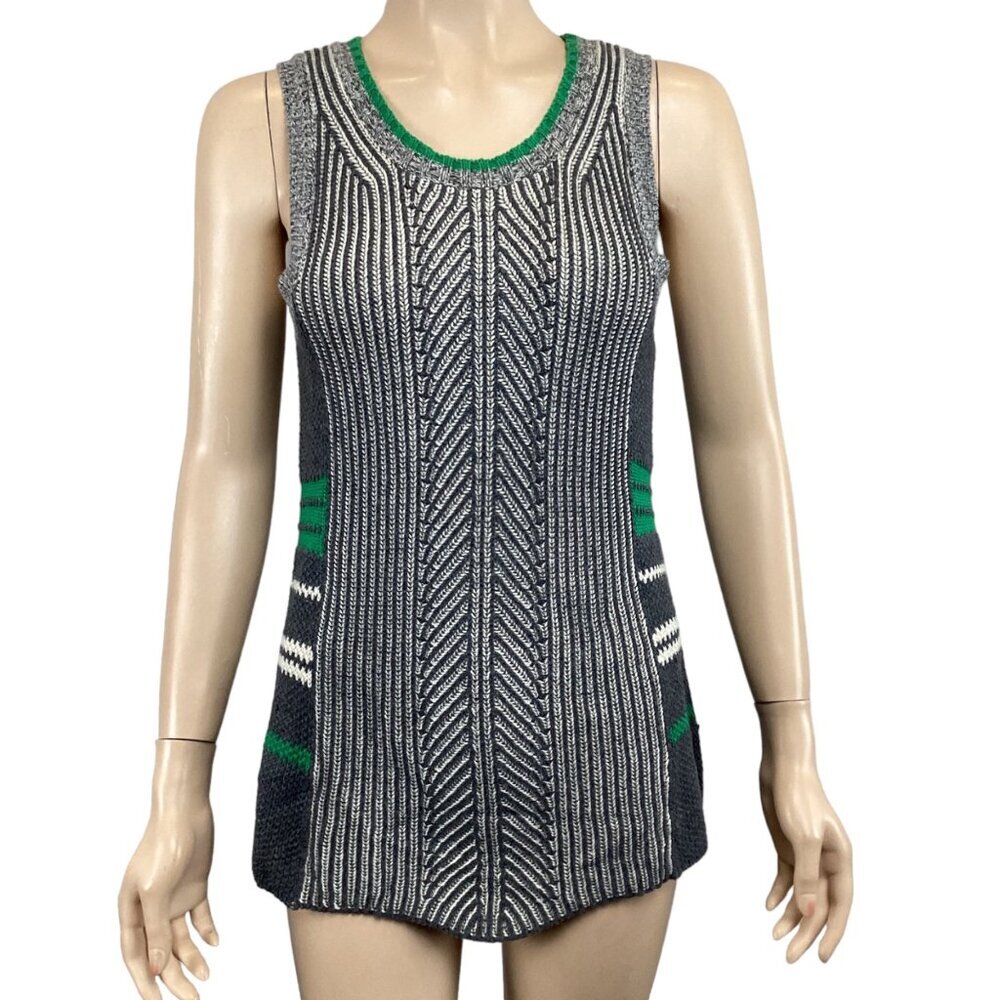 Cabi Women's Sleeveless‎ Sweater Knit Top Size Small Gray Cream Green